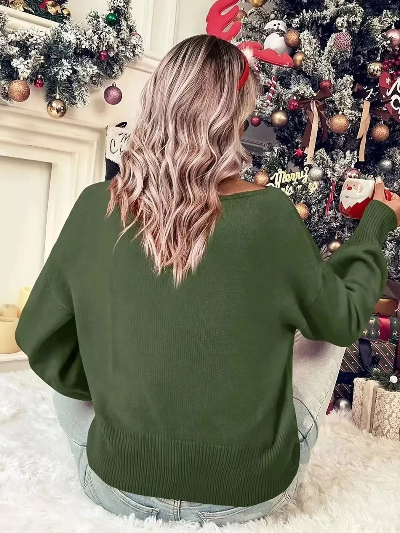 Merry Round Neck Dropped Shoulder Christmas Sweater - Image 8