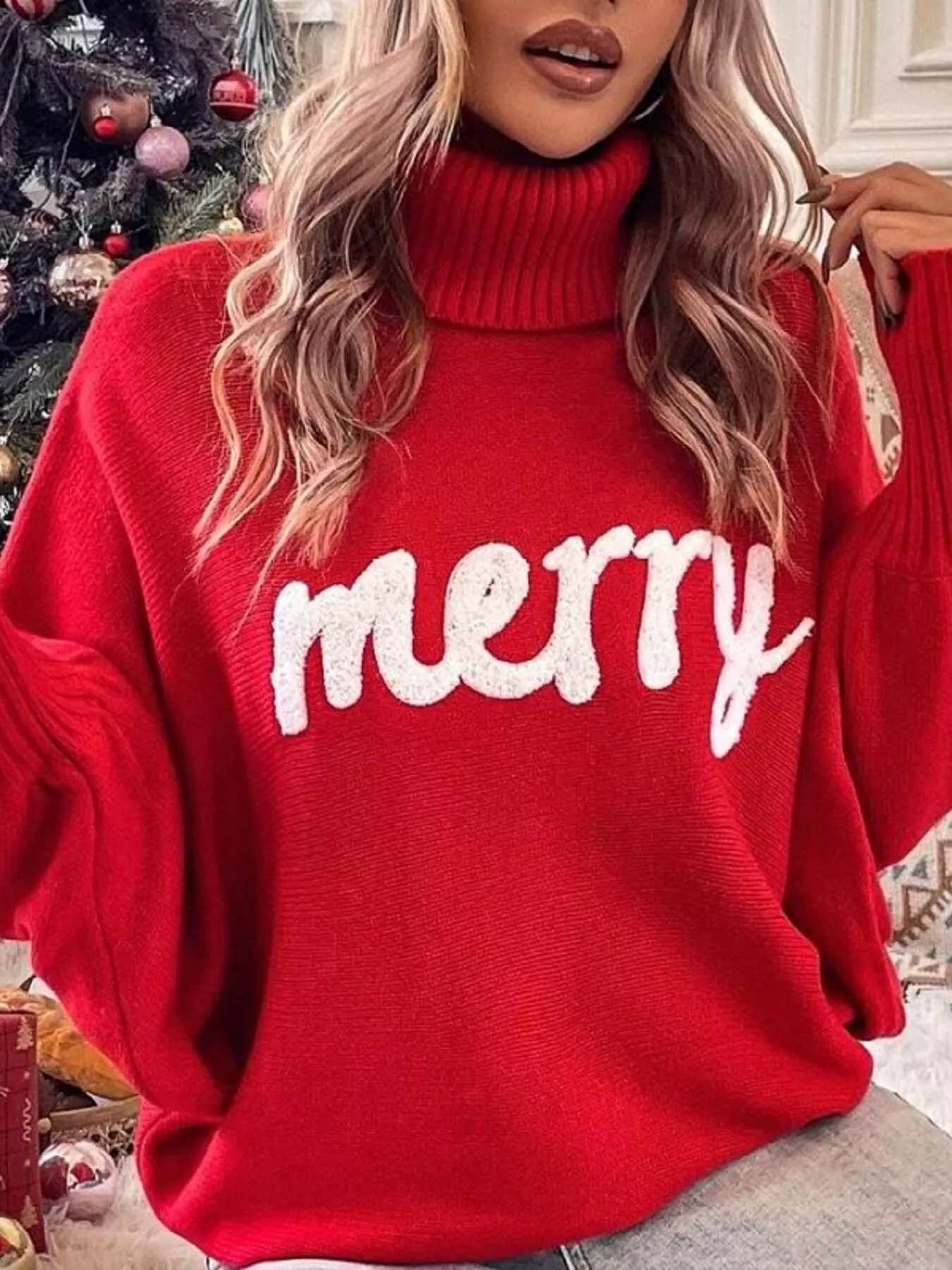 Merry Turtleneck Long Sleeve Christmas Sweater - Image 12