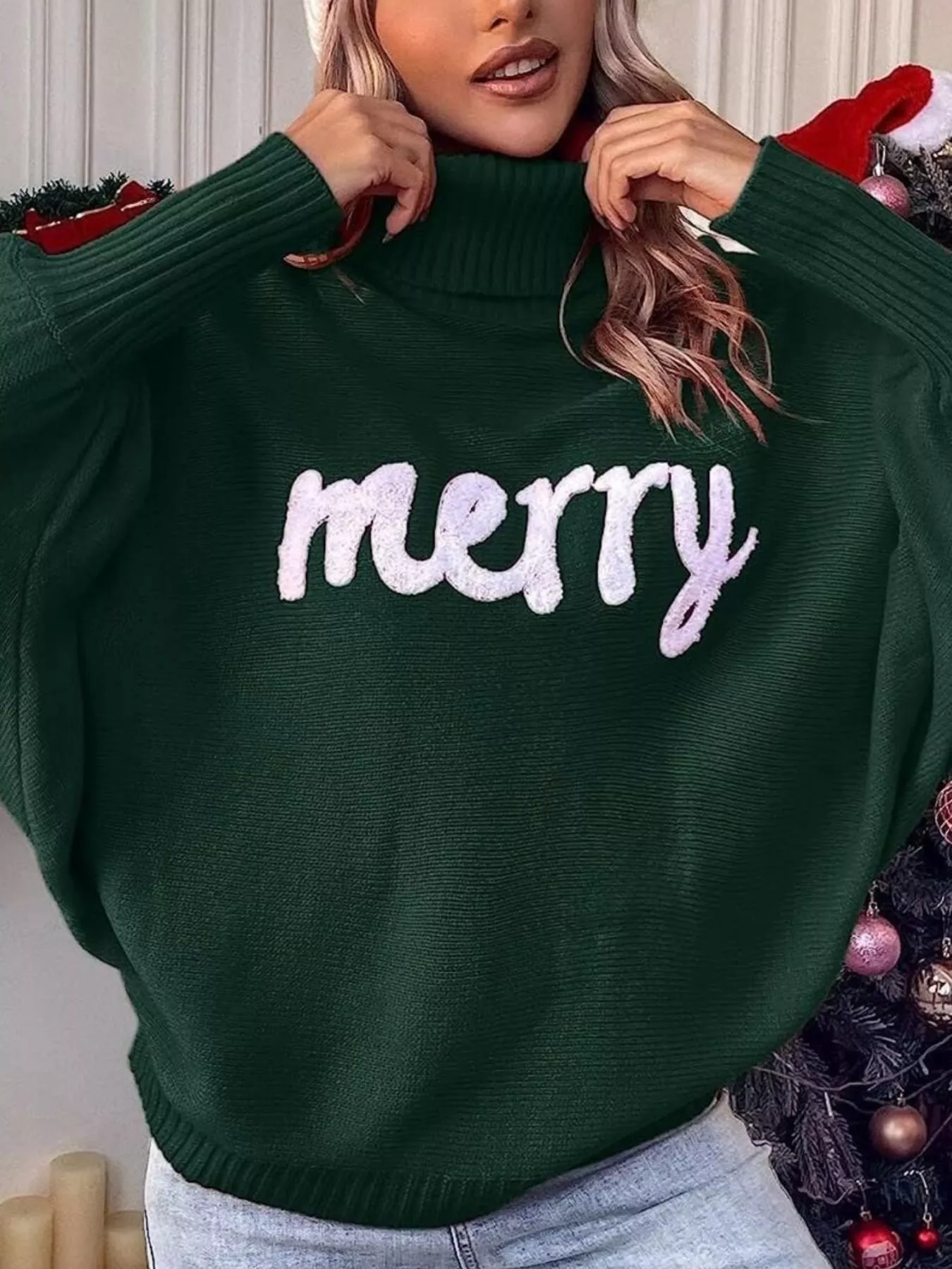 Merry Turtleneck Long Sleeve Christmas Sweater - Image 5