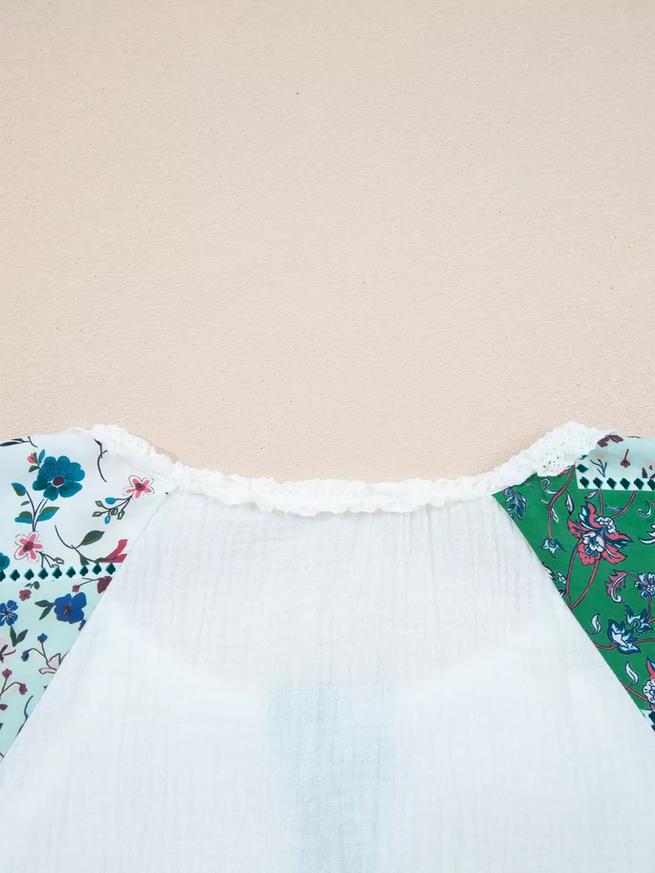 Mesh Patched Color Block Half Button Blouse - Image 5