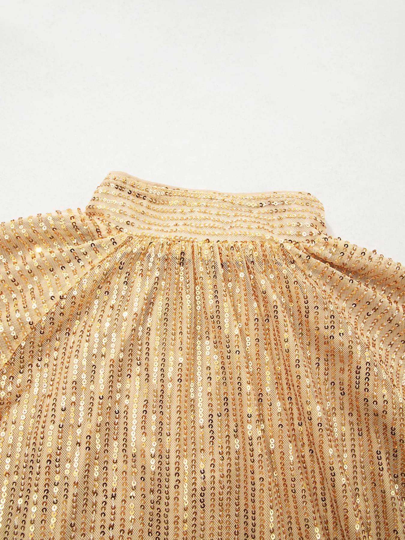 Metallic Balloon Sleeve Buttoned High Neck Loose Blouse - Image 5