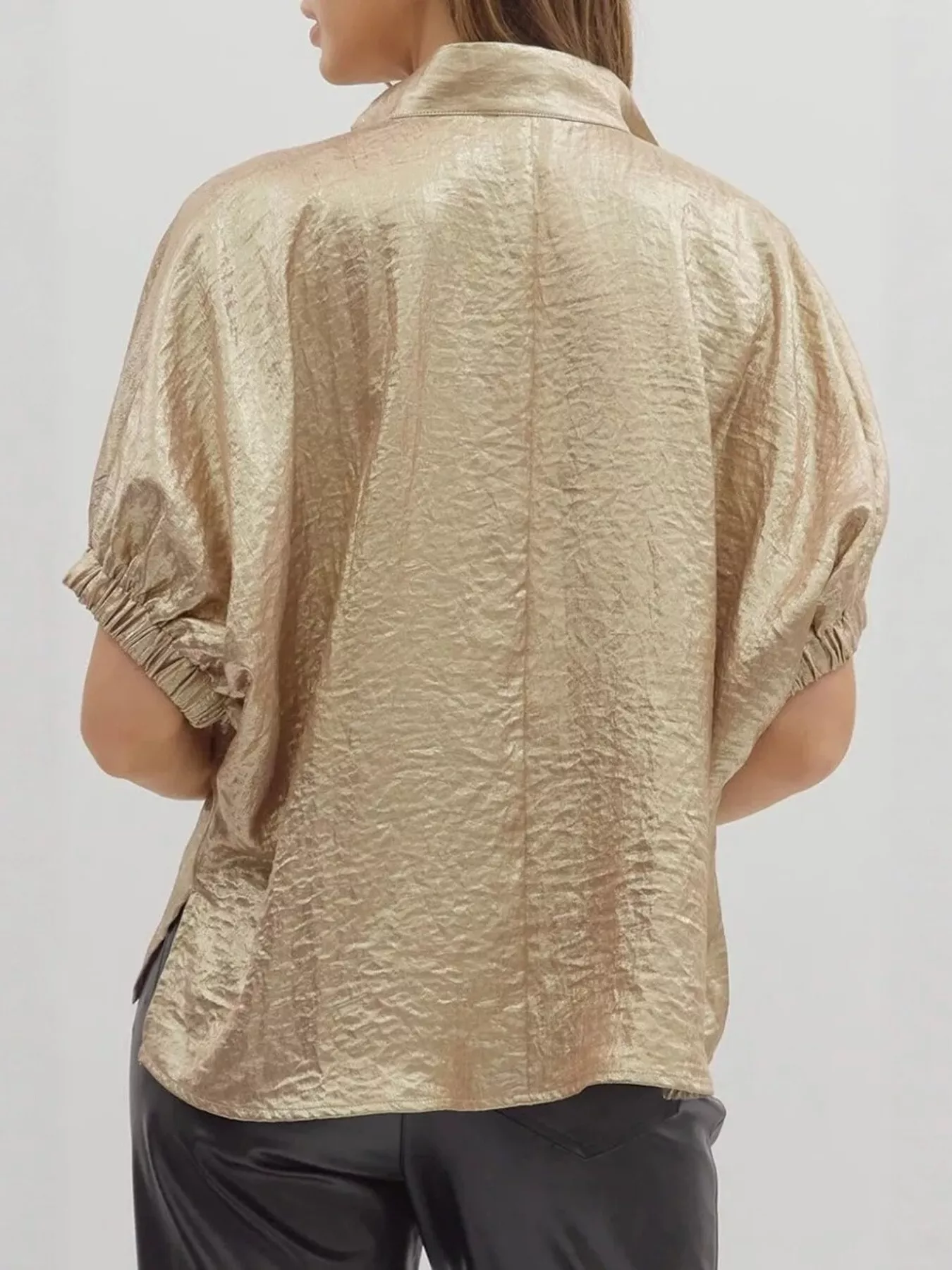 Metallic Shimmering Short Sleeve Blouse - Image 3