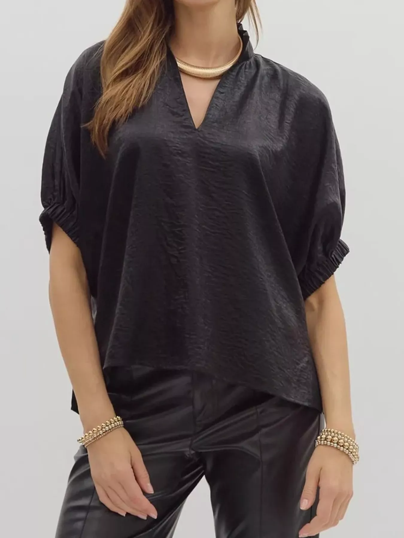 Metallic Shimmering Short Sleeve Blouse - Image 4
