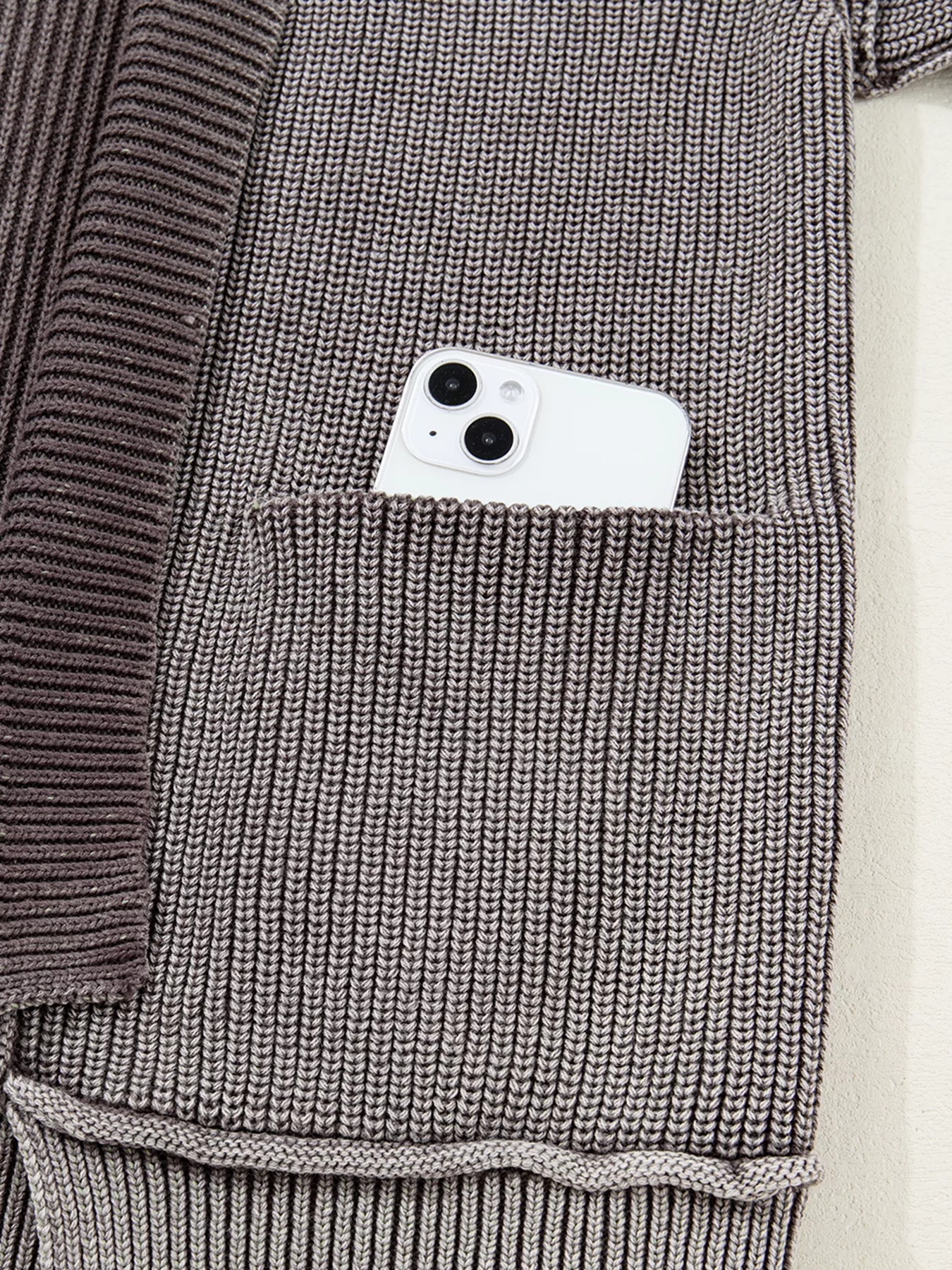 Mineral Wash Exposed Seam Patchwork Knit Open Sweater Cardigan - Image 11