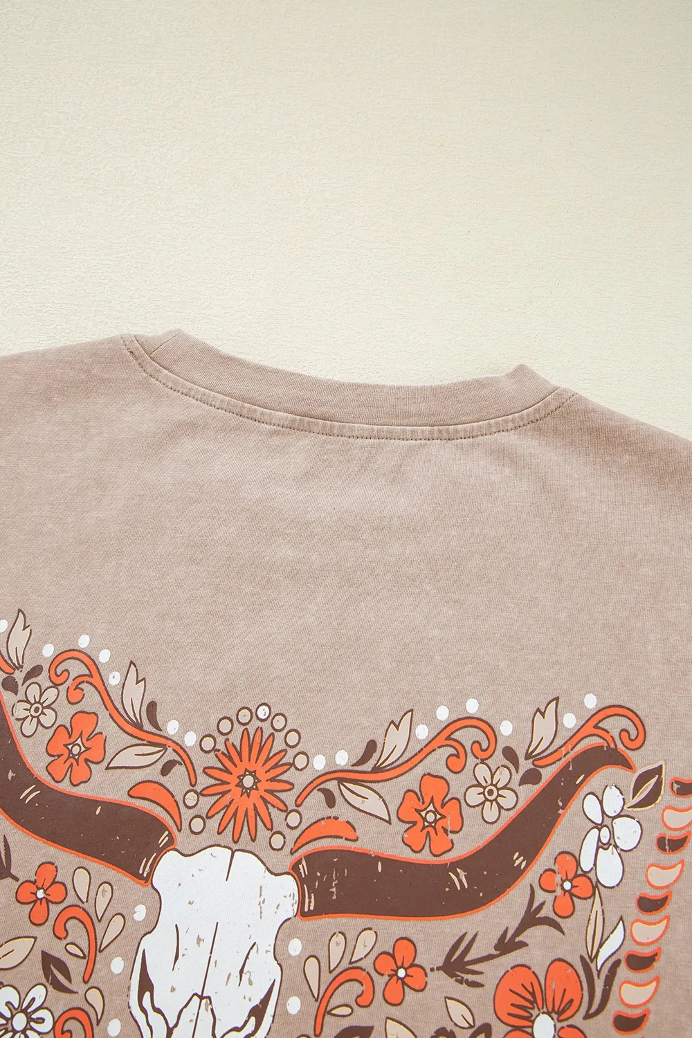 Mineral Wash Floral Steer Head Printed Back Western Fashion Tee - Image 8