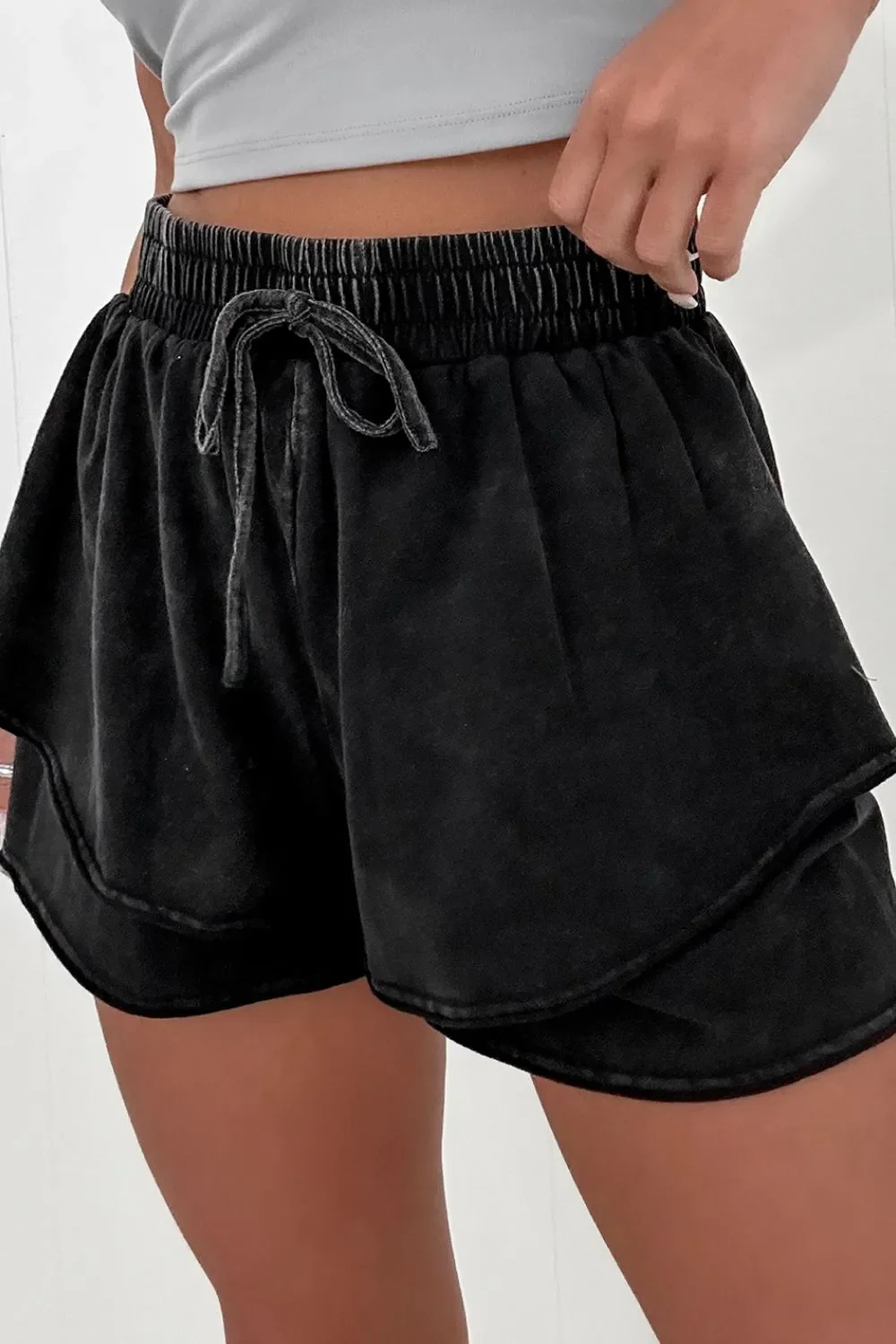 Mineral Wash French Terry High Waist Casual Shorts - Image 2