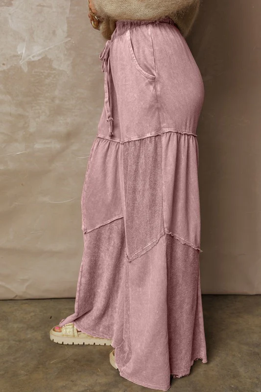 Mineral Wash Patchwork Tiered Wide Leg Pants - Image 20