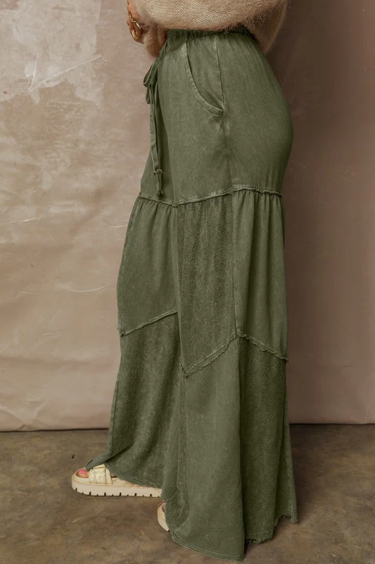 Mineral Wash Patchwork Tiered Wide Leg Pants - Image 6