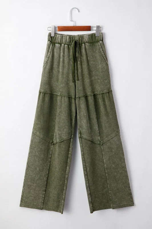 Mineral Wash Patchwork Tiered Wide Leg Pants - Image 8