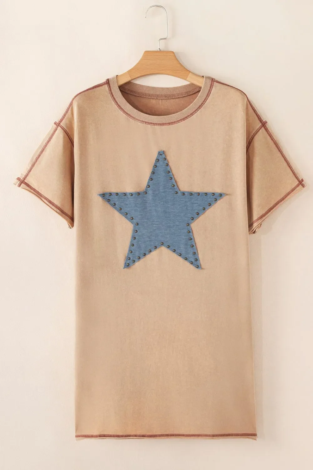 Mineral Wash Stud Beaded Star Pocketed T Shirt Dress - Image 6