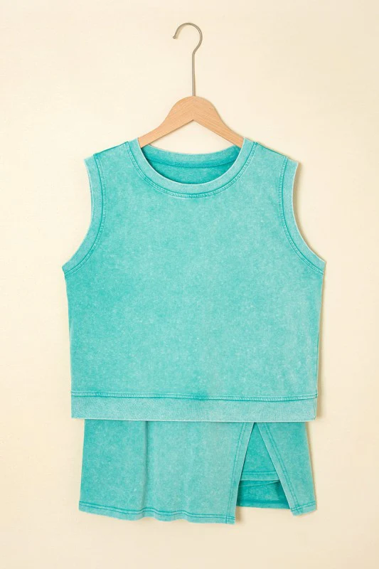 Mineral Wash Tank Top and Lined Split Skirt Set - Image 17