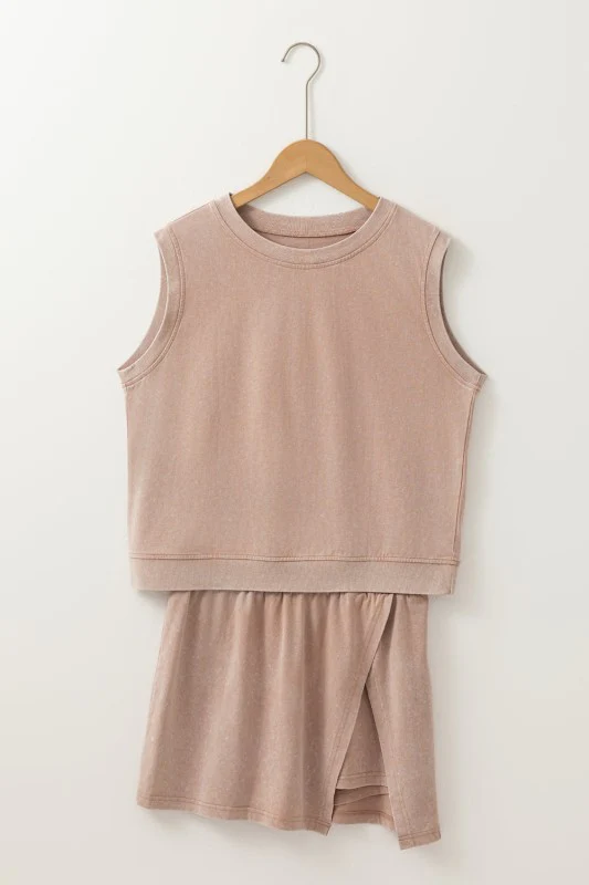 Mineral Wash Tank Top and Lined Split Skirt Set - Image 30