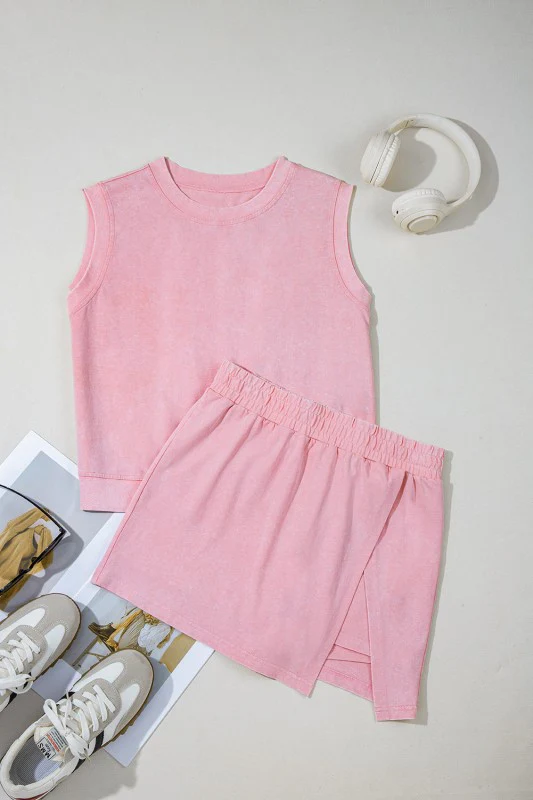 Mineral Wash Tank Top and Lined Split Skirt Set - Image 6