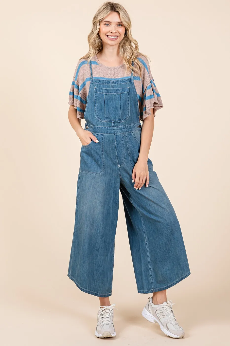 Mittoshop Denim Tie Back Sleeveless Wide Leg Overalls - Image 3