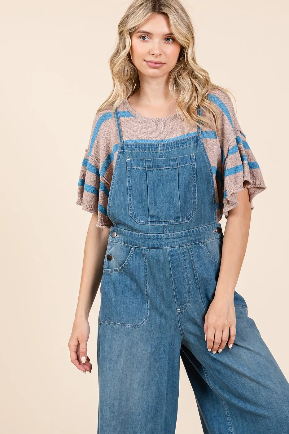 Mittoshop Denim Tie Back Sleeveless Wide Leg Overalls - Image 8