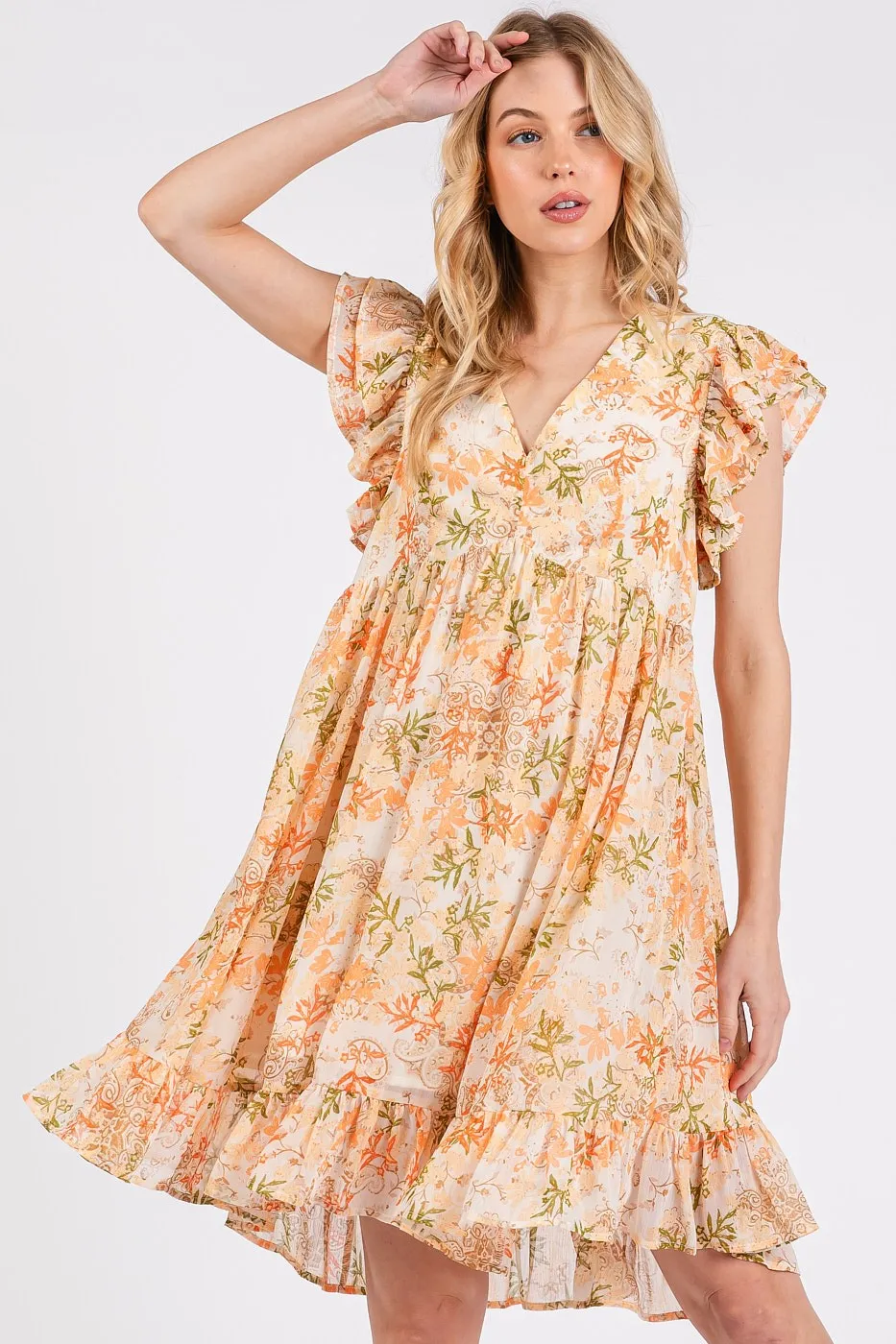 Mittoshop Floral Chiffon Ruffle Short Sleeve Mini Dress - Image 2