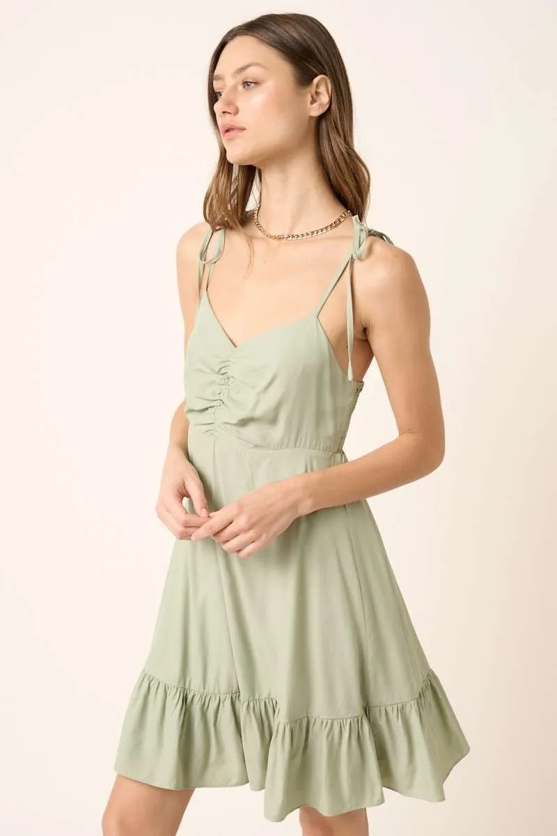 Mittoshop Ruched Detail Spaghetti Tie Mini Dress - Image 2
