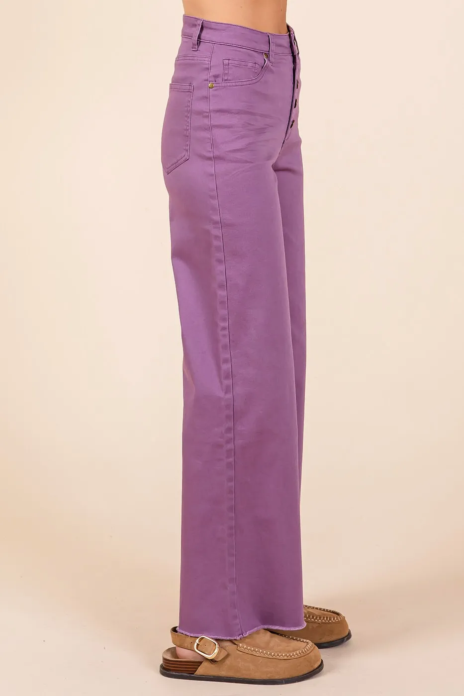 Mittoshop Twill High Waisted Button Fly Wide Leg Pants - Image 2