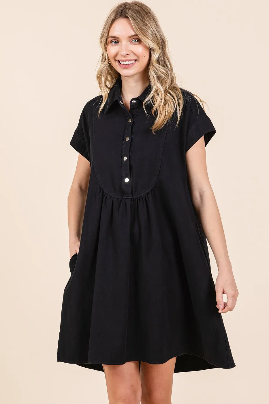 Mittoshop Twill Short Sleeve Collared Mini Dress - Image 2