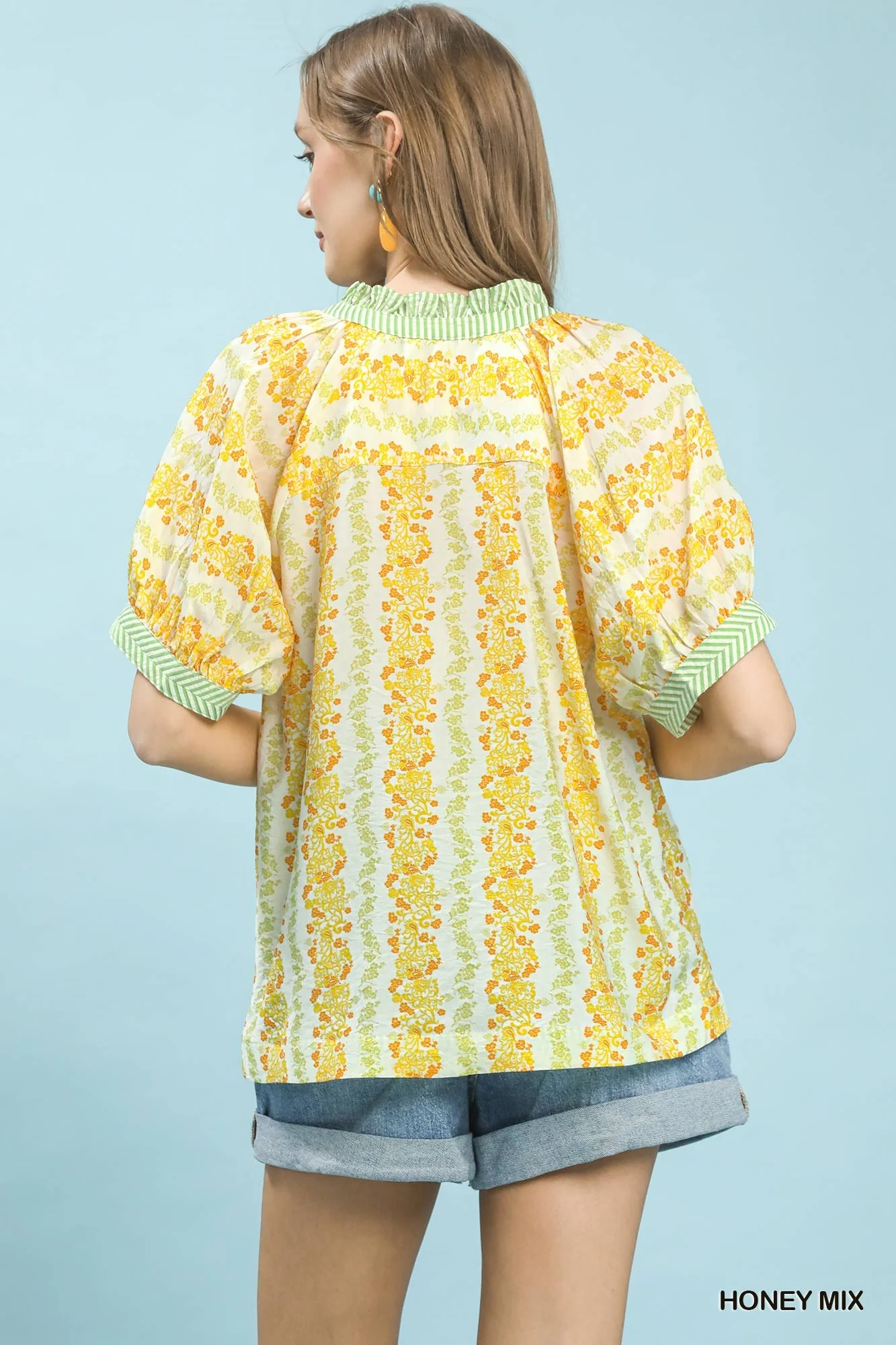 Mix Print Boho Blouse with Contrast Trim - Image 3