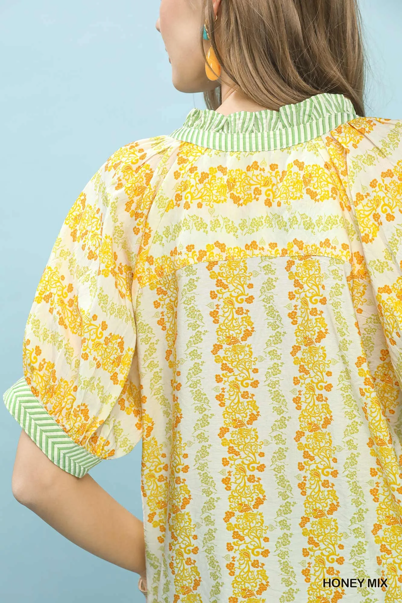 Mix Print Boho Blouse with Contrast Trim - Image 5