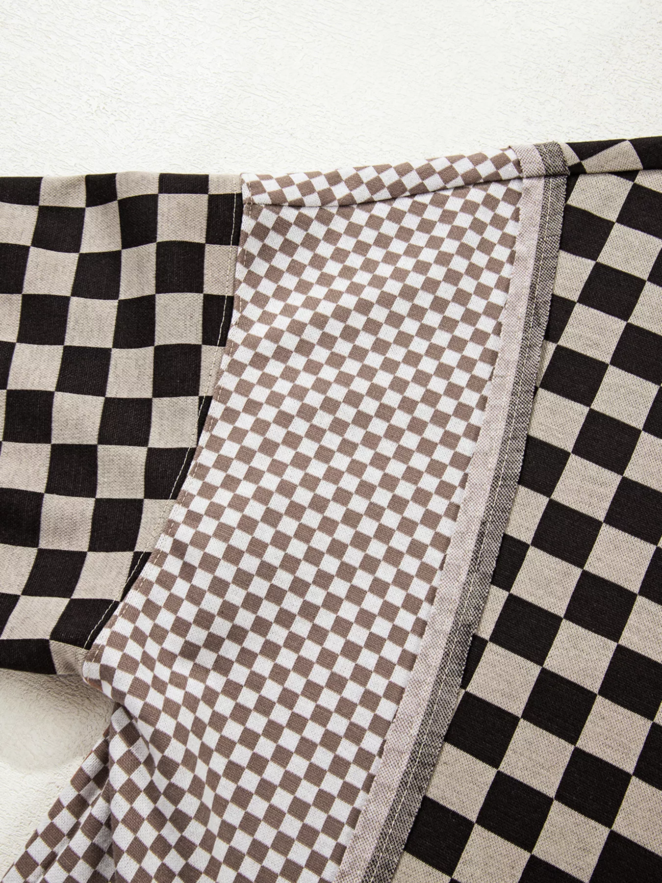 Mixed Checkered Pattern Patchwork High Low Casual Top - Image 14