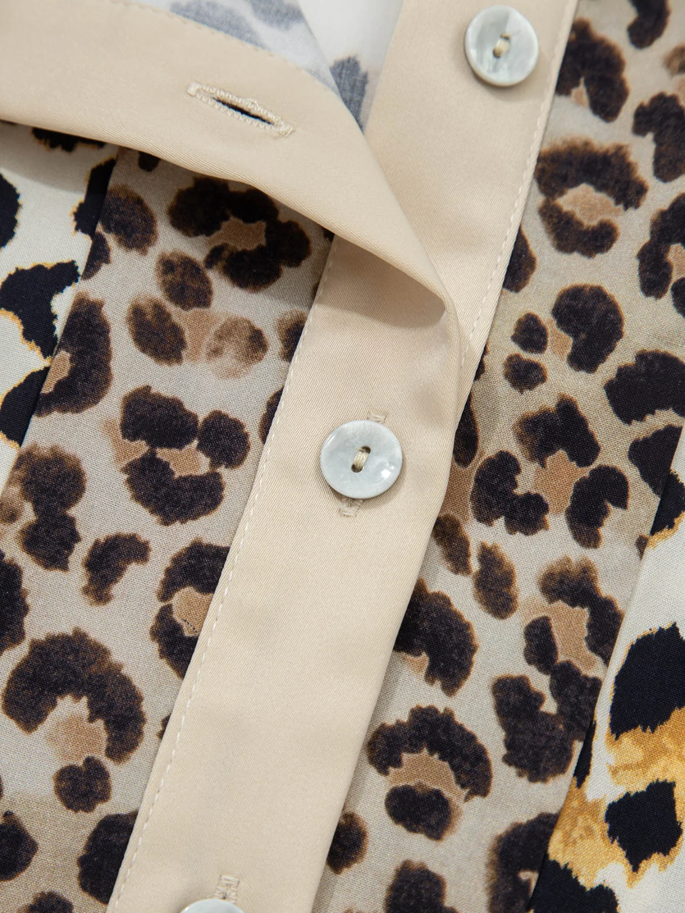 Mixed Leopard Patchwork 3/4 Sleeve Loose Shirt - Image 6
