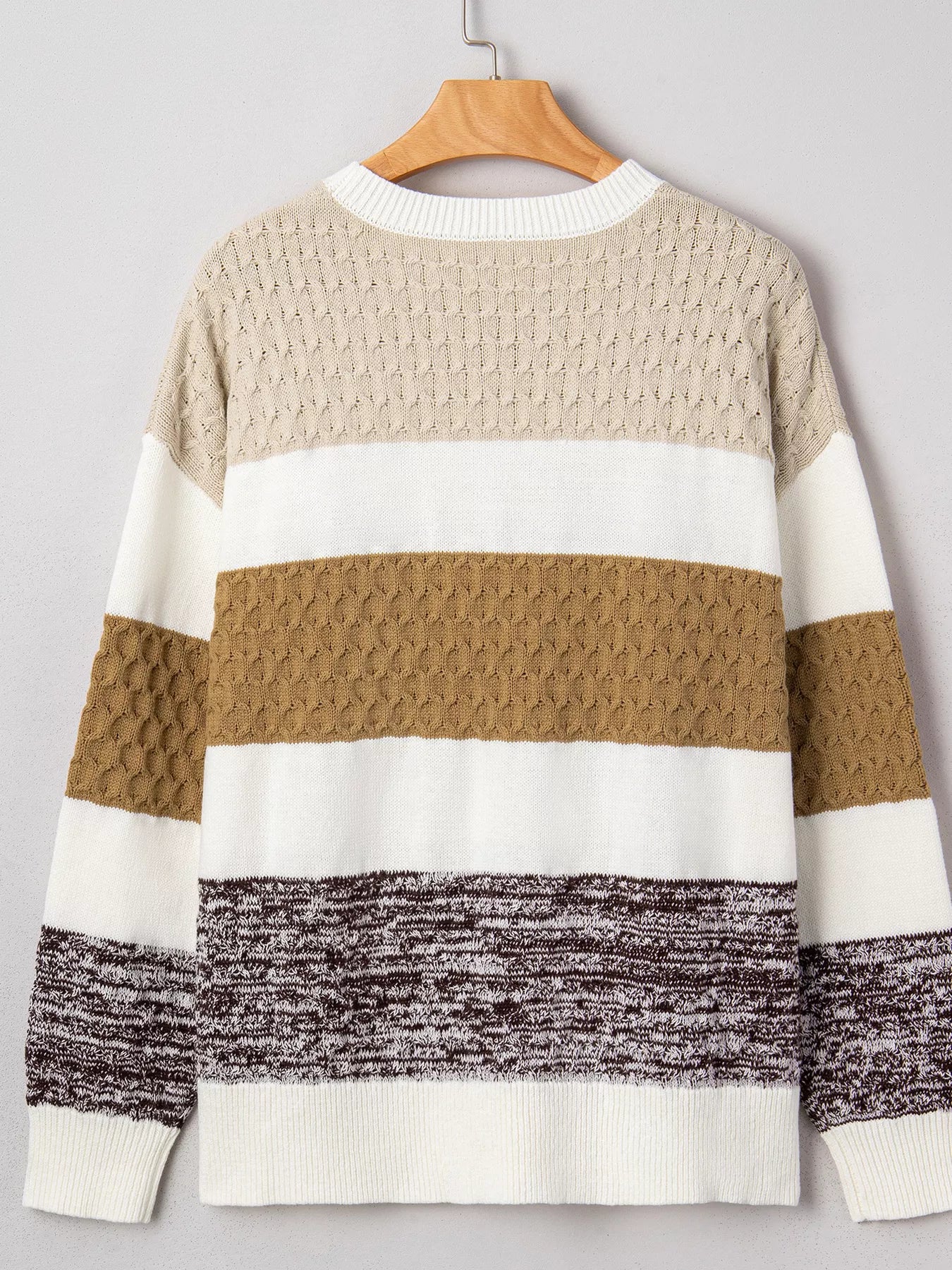 Mixed Texture Knit Striped Color Block Loose Sweater - Image 7