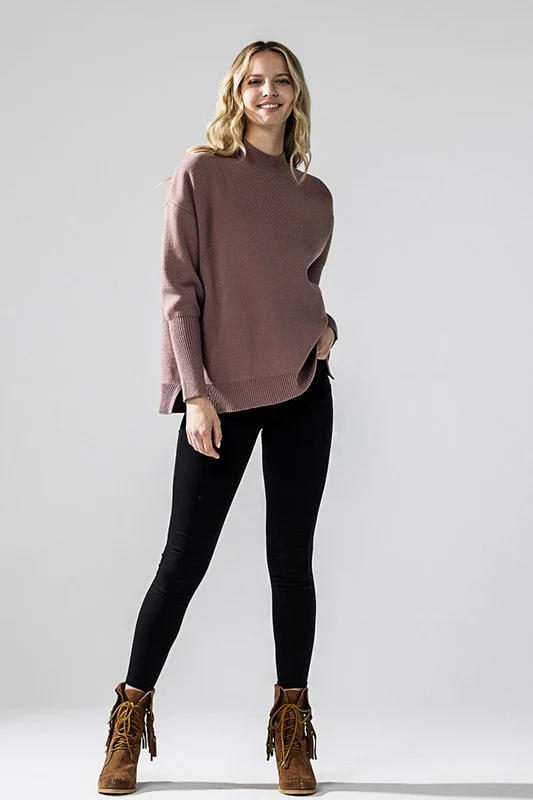 Mock Neck Balloon Sleeve Side Slit Sweater - Image 16