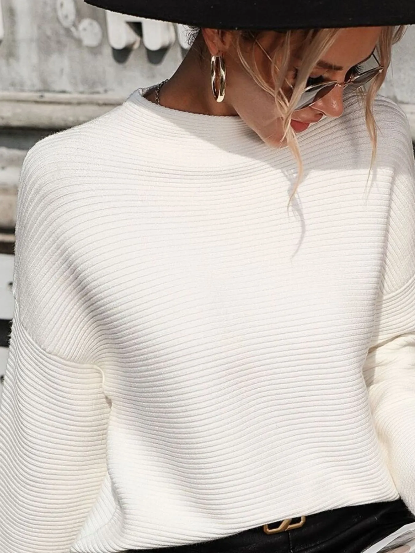 Mock Neck Drop Shoulder Knit Top - Image 11