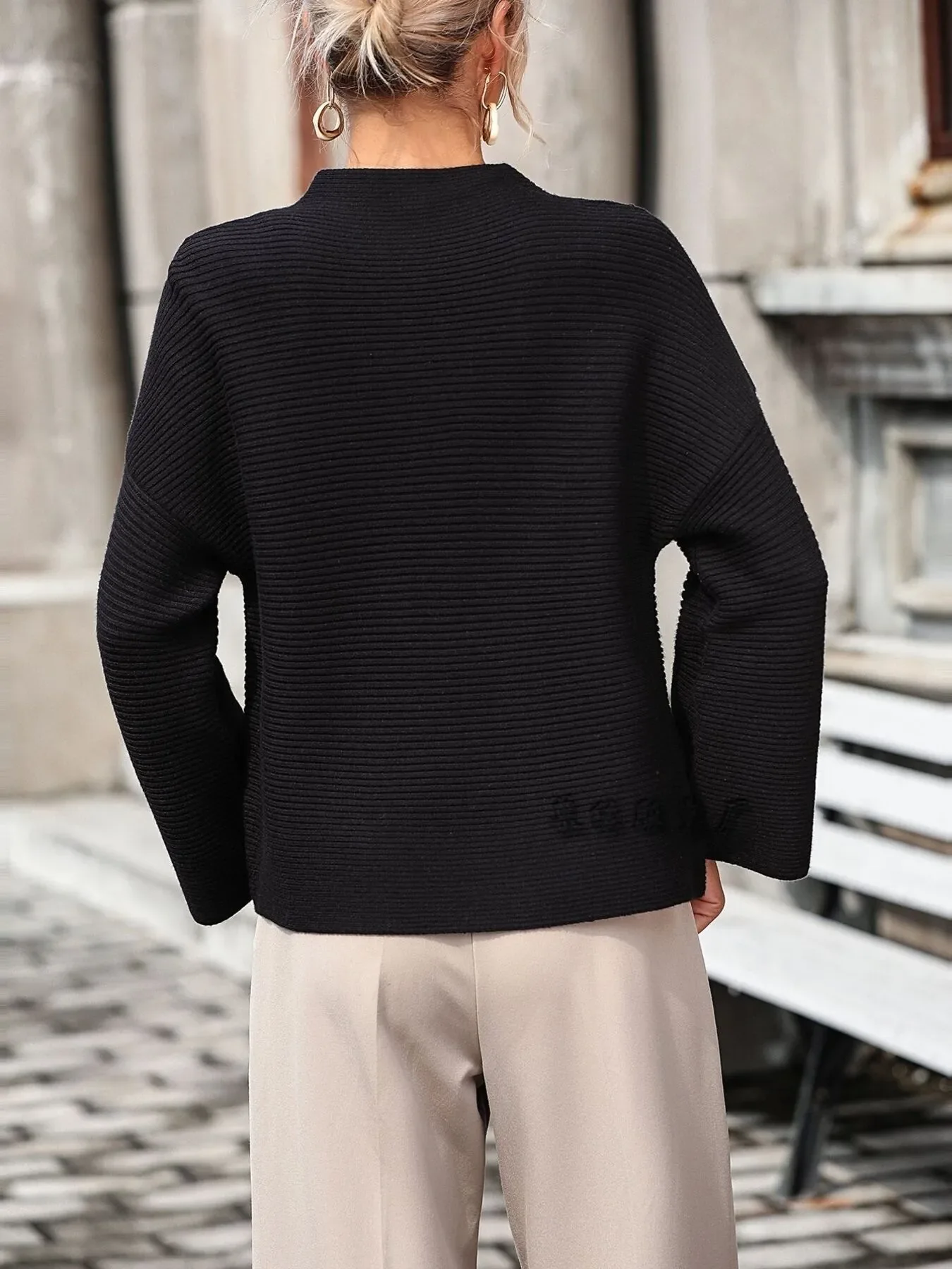 Mock Neck Drop Shoulder Knit Top - Image 14