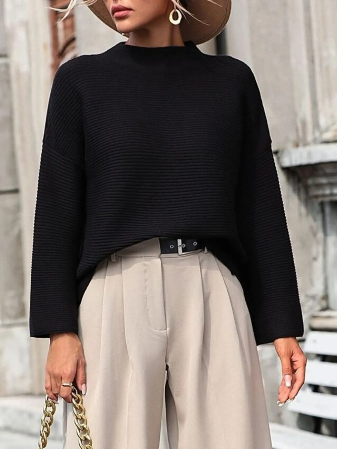 Mock Neck Drop Shoulder Knit Top - Image 16