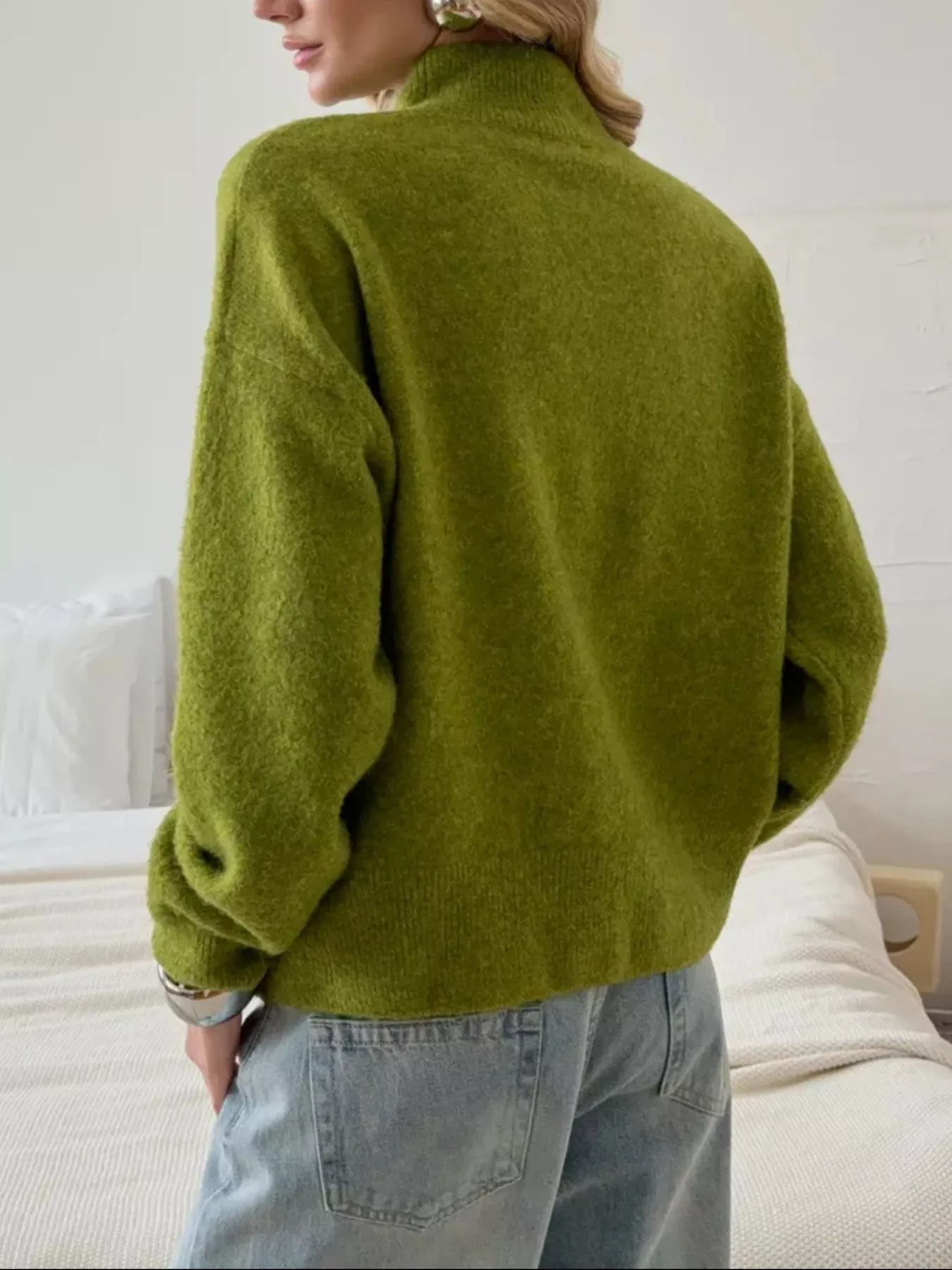 Mock Neck Dropped Shoulder Sweater - Image 3