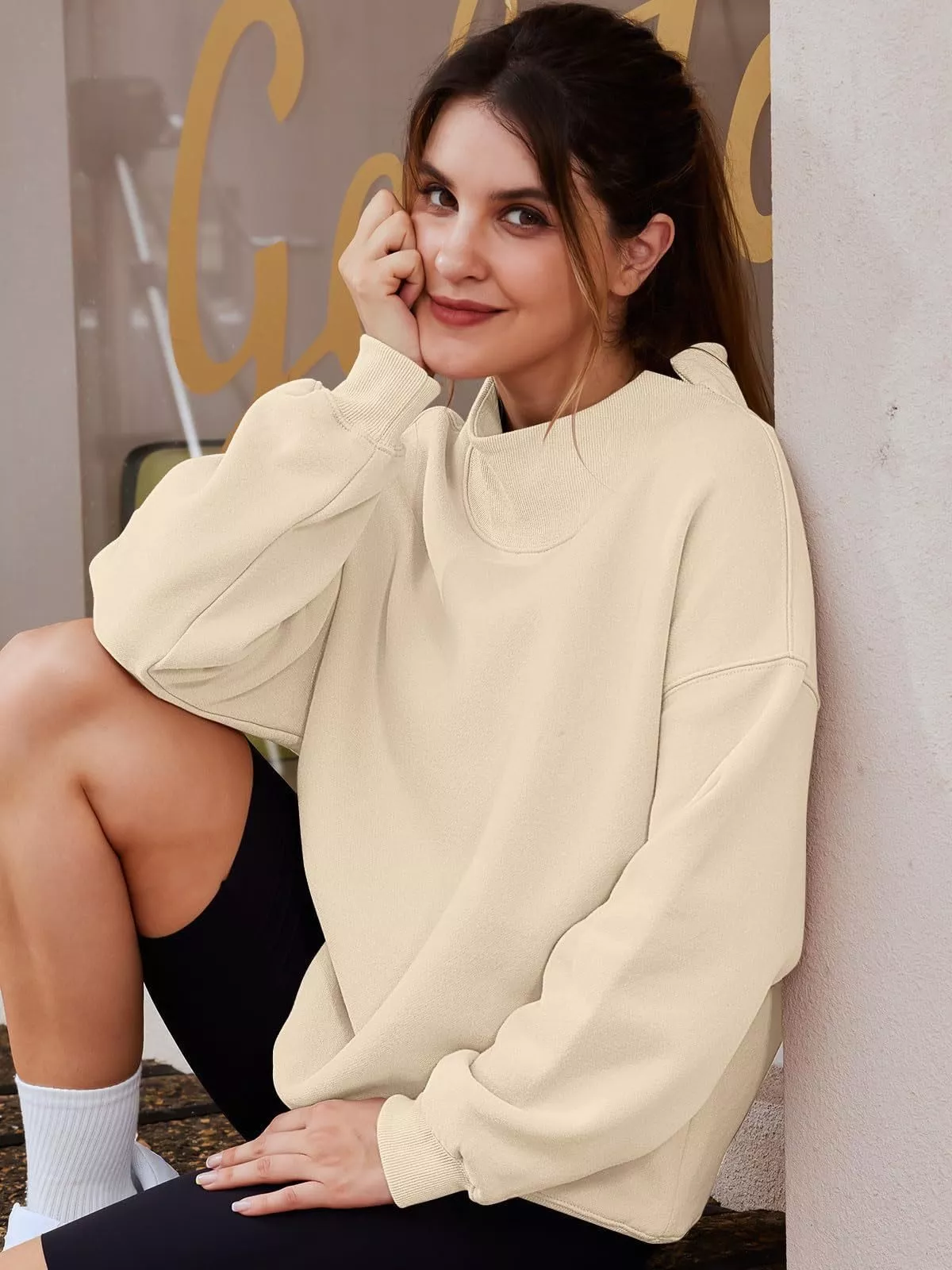 Mock Neck Dropped Shoulder Sweatshirt - Image 15