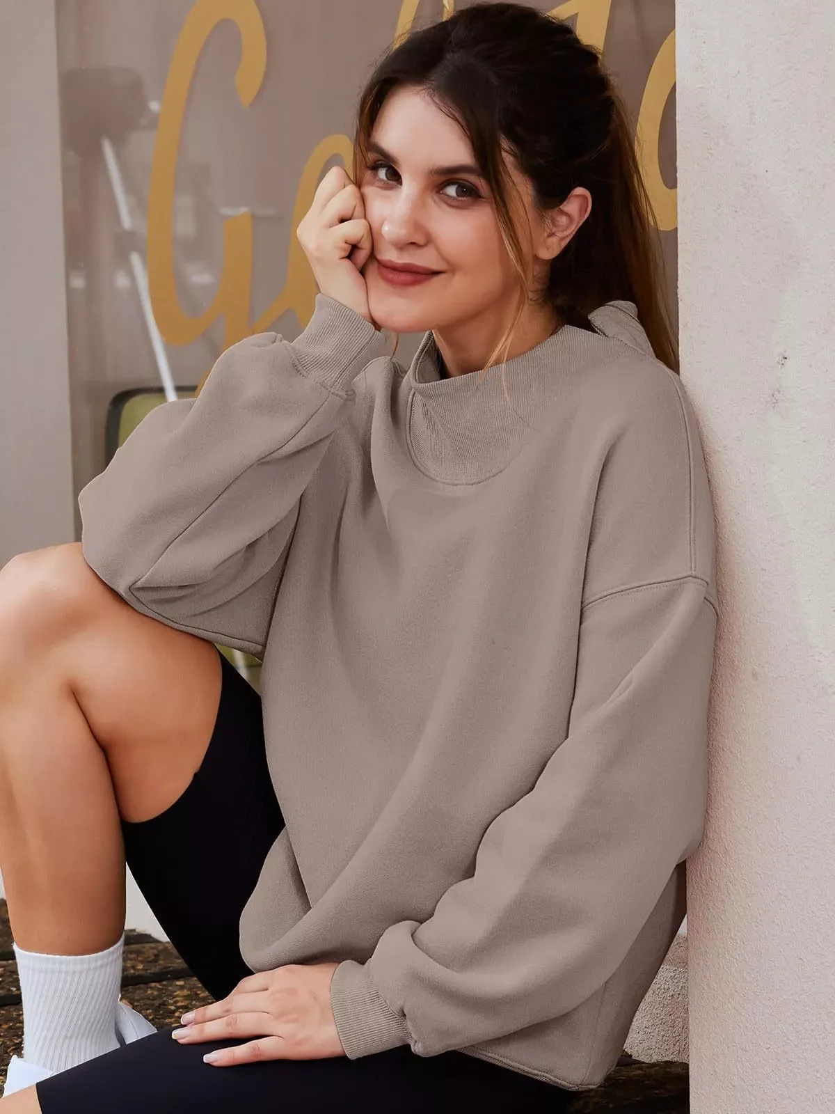 Mock Neck Dropped Shoulder Sweatshirt - Image 19