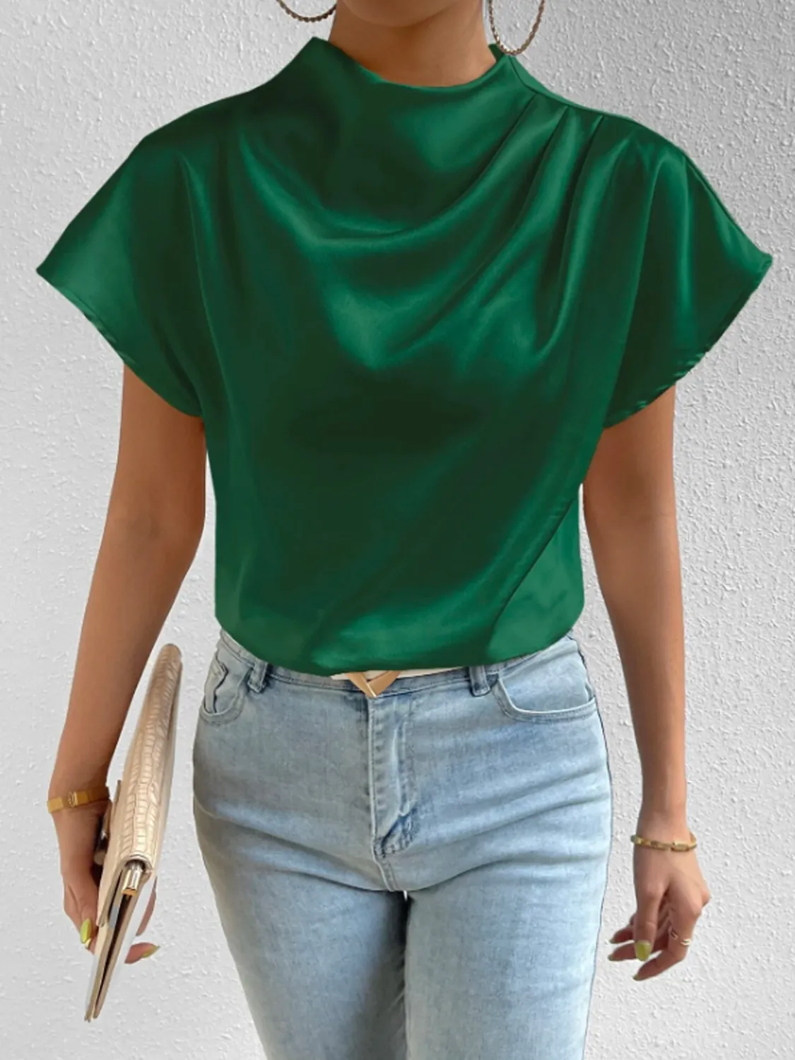 Mock Neck Short Sleeve Blouse - Image 13