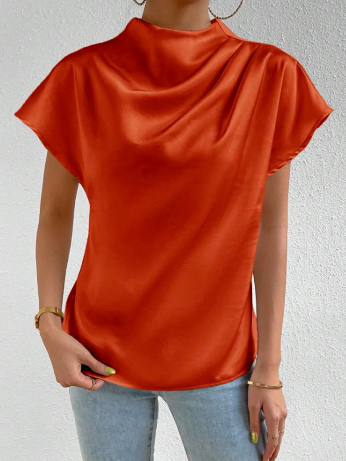 Mock Neck Short Sleeve Blouse - Image 24
