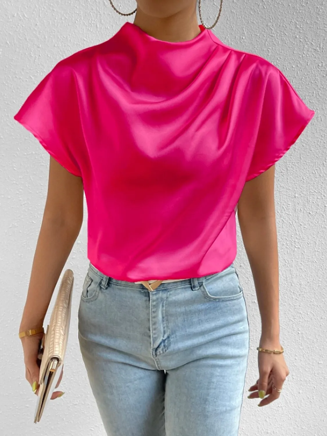 Mock Neck Short Sleeve Blouse - Image 29