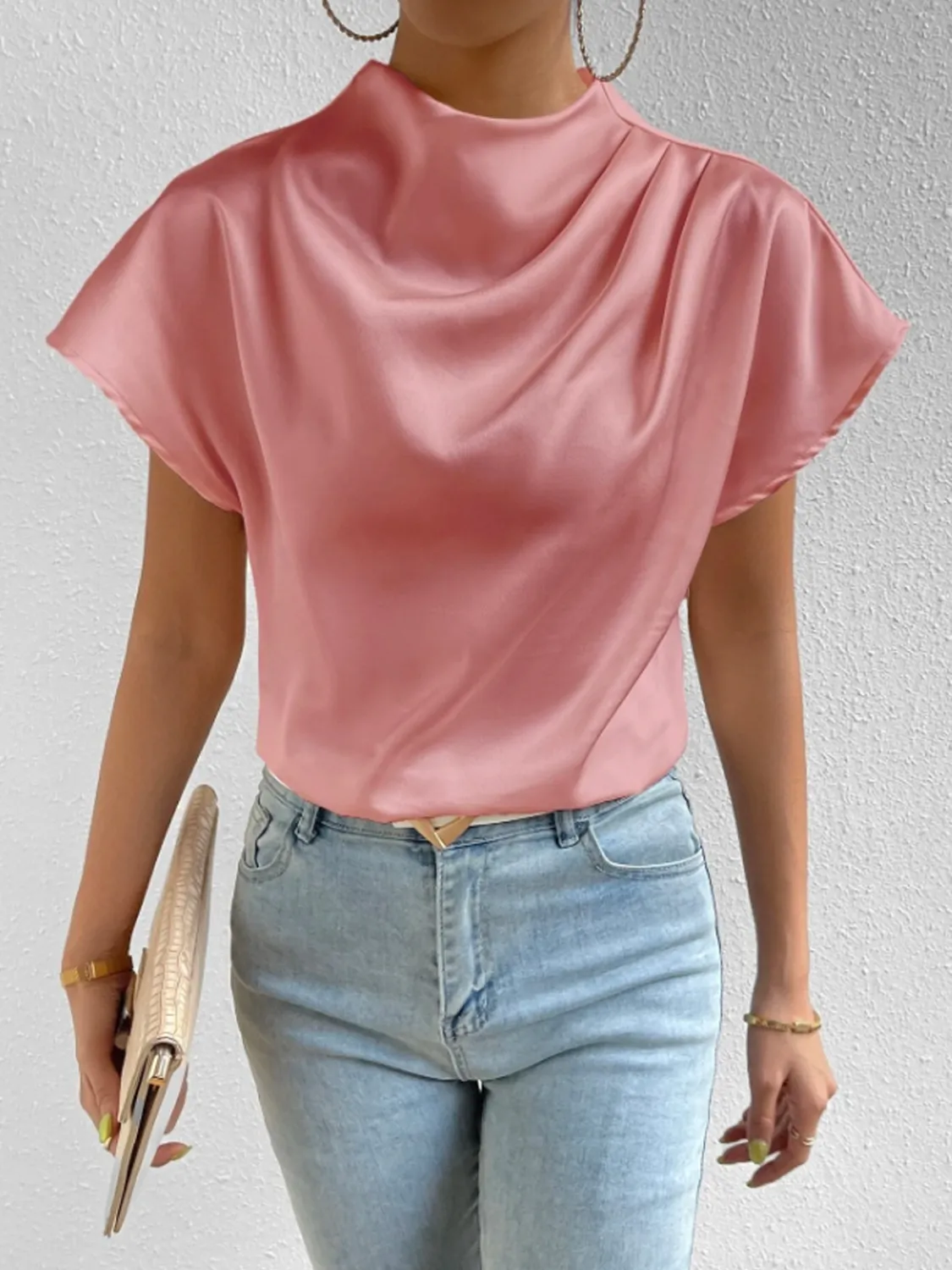 Mock Neck Short Sleeve Blouse - Image 3