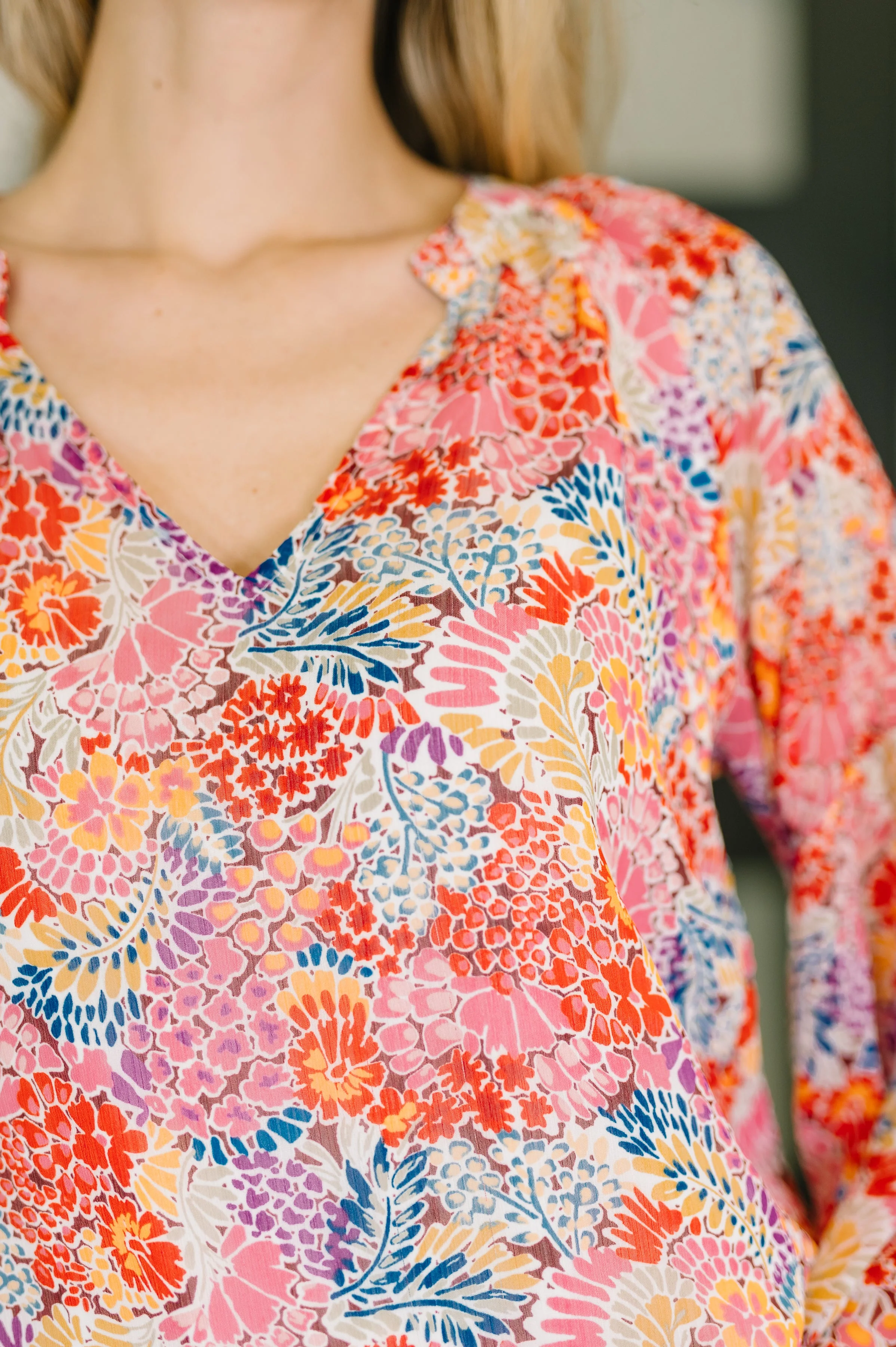 Modern Meadow V-Neck Puff Sleeve Blouse - Image 2