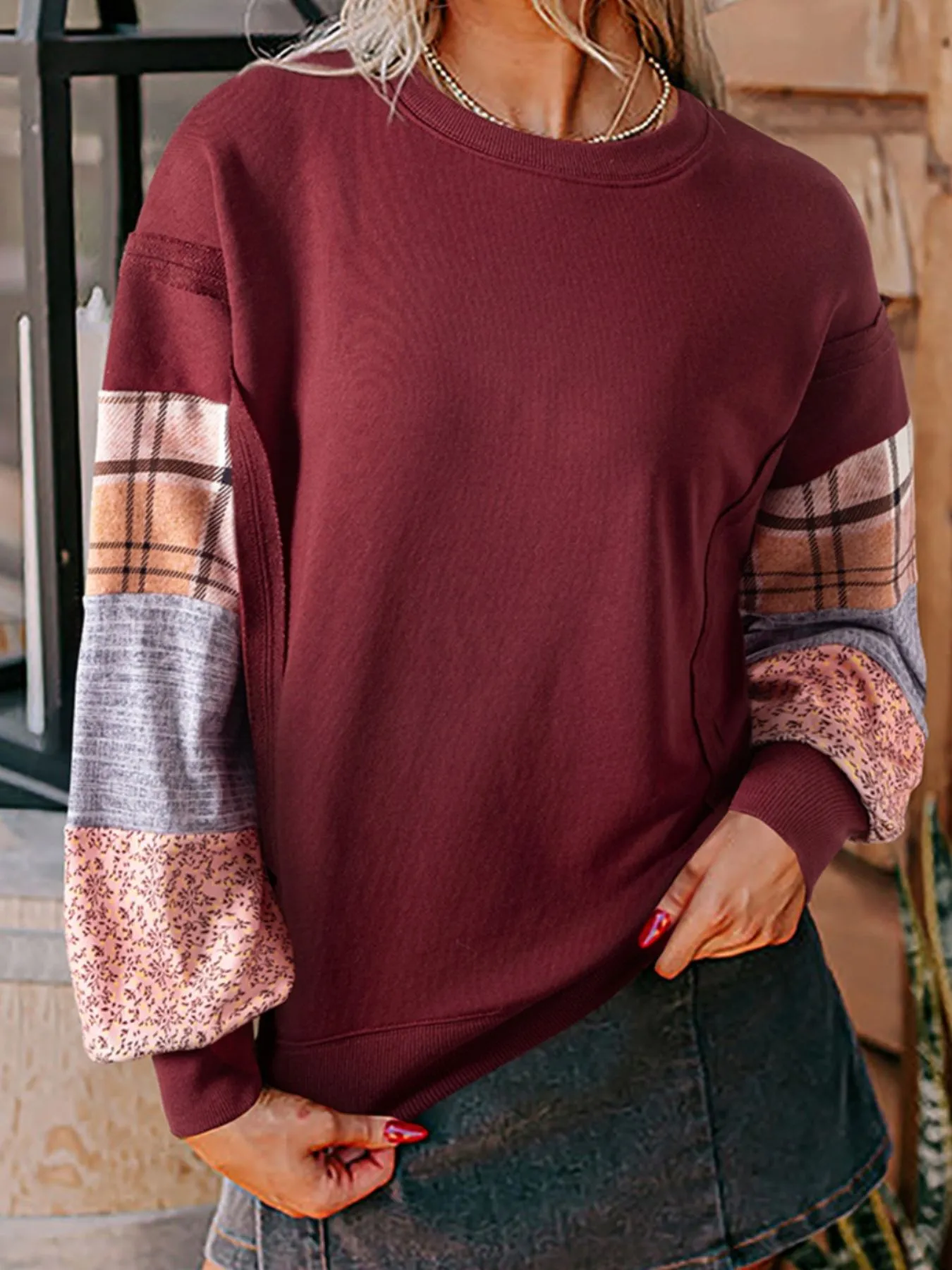 Multi-Pattern Long Sleeve Sweatshirt - Image 3