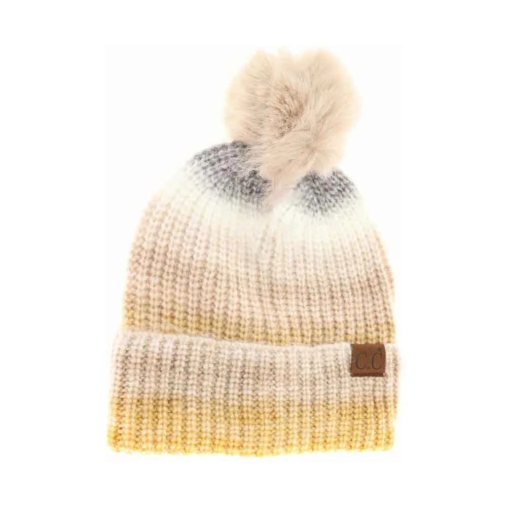 Multicolored Ombre Fur Pom C.C Beanie - Image 5