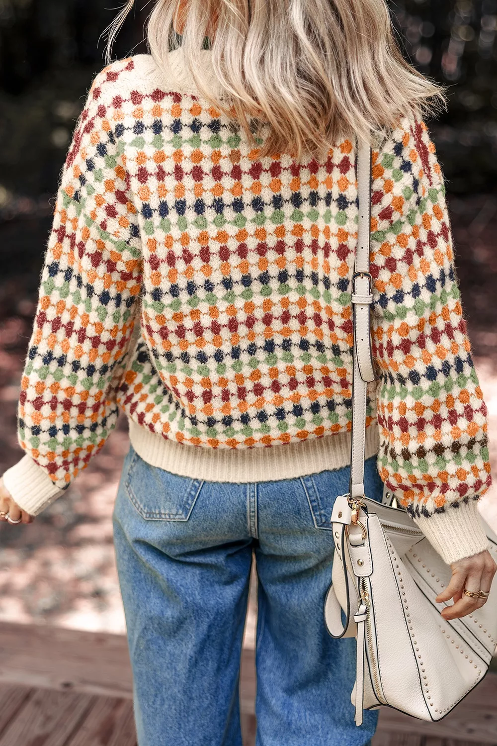 Multicolour Dotty Pattern Knit Button Front Cardigan - Image 2