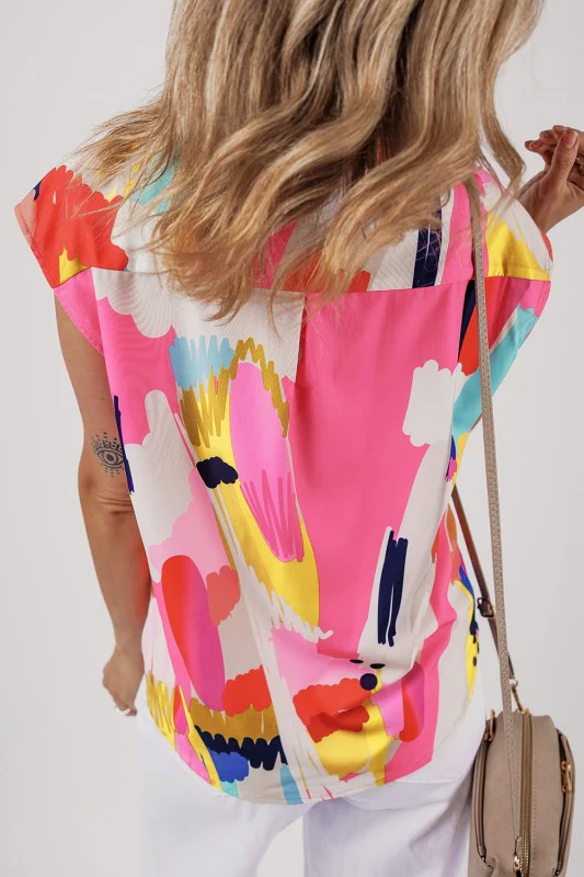 Multicolour Print Collared Cap Sleeve Casual Shirt - Image 14