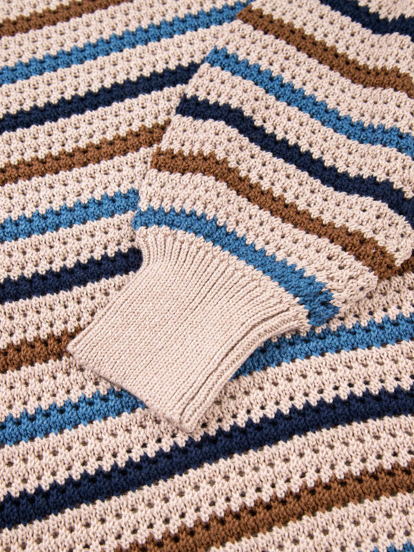Multicolour Striped Knitted Drop Shoulder Round Neck Sweater - Image 12
