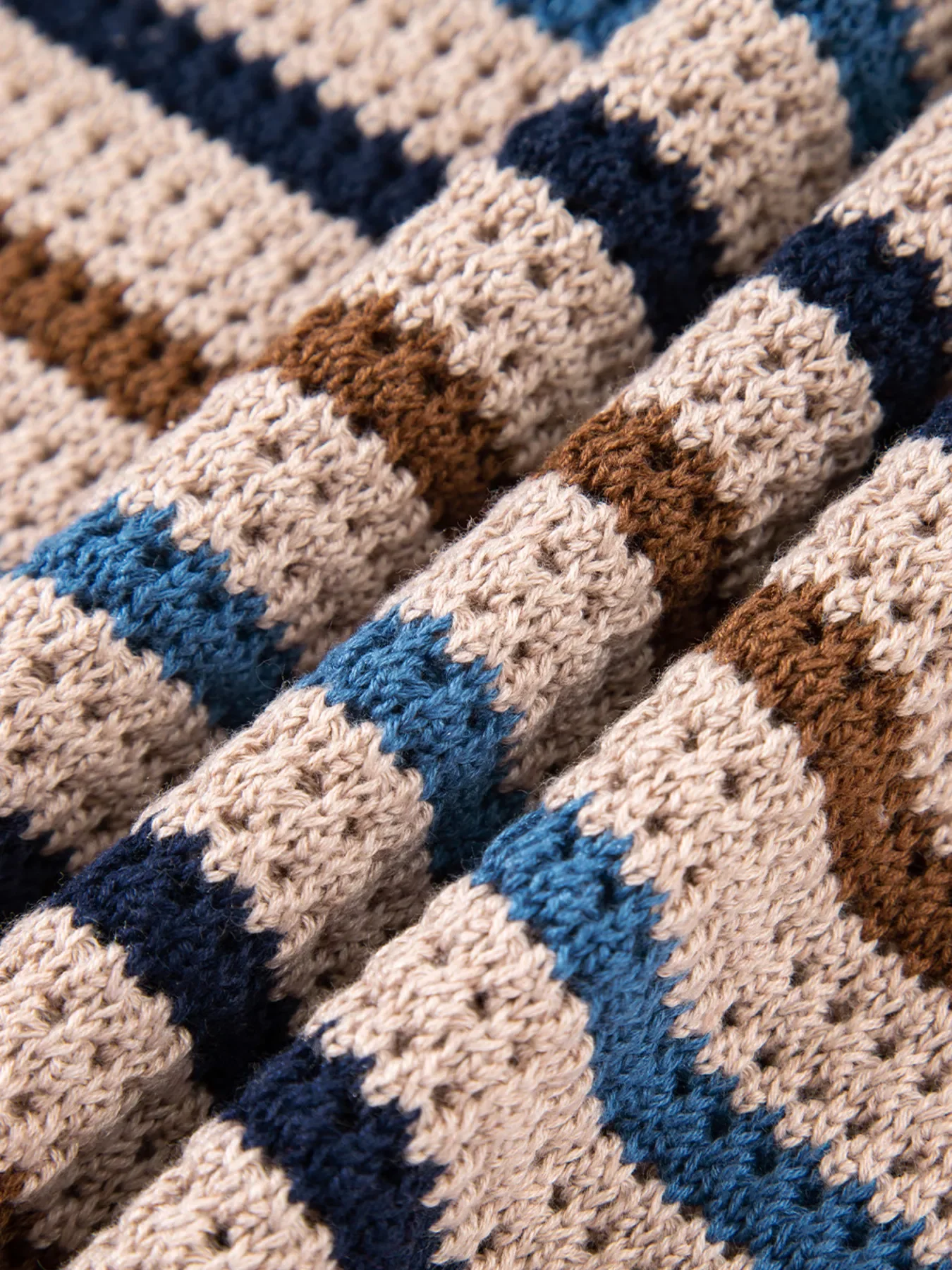 Multicolour Striped Knitted Drop Shoulder Round Neck Sweater - Image 14