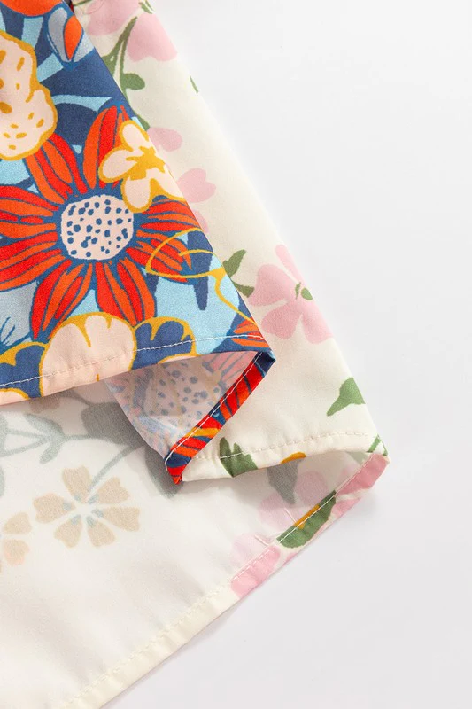 Multicolour V Neck Half Sleeve Boho Floral Blouse - Image 13