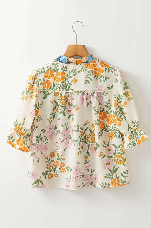 Multicolour V Neck Half Sleeve Boho Floral Blouse - Image 10