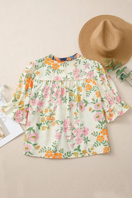 Multicolour V Neck Half Sleeve Boho Floral Blouse - Image 18