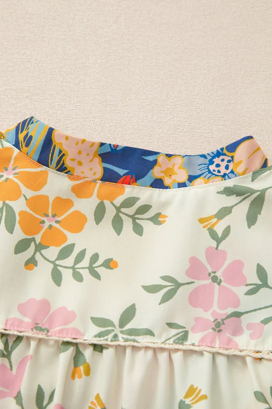 Multicolour V Neck Half Sleeve Boho Floral Blouse - Image 20